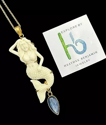 HEATHER BENJAMIN Jewelry Carved Mermaid Drop Pendant Gold Long Necklace • $109.99