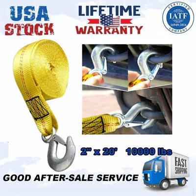 Recovery 2 X 20' Tow Winch Straps Rope Hook Car Boat Trailer 10000LBS Max Towing • $21.43