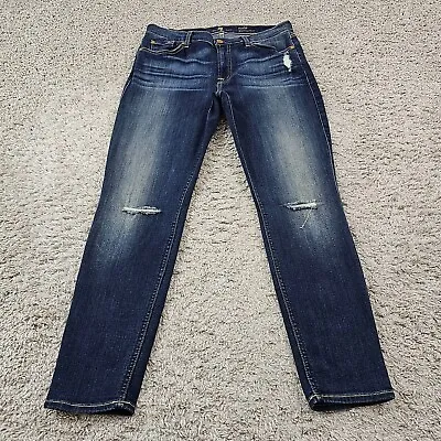 7 For All Mankind Jeans Womens 32 Ankle Mid Rise Dark Distressed Gwenevere 30x27 • $13.99