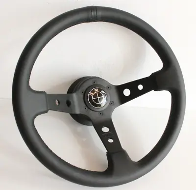 Steering Wheel Fits For BMW Deep Dish Full Black Leather EE34 E36 Z3 E39 92-98 • $183.05