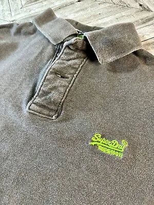 Superdry Polo Shirt Mens Medium Short Sleeve Gray Cotton Tee Japan Outdoor Logo • $14.98