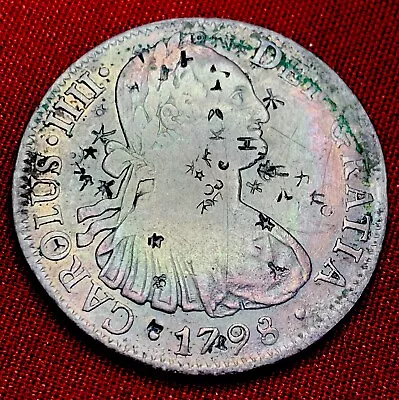 1798-Mo FM Mexico 8 Reales Charles IV — Chinese-Chopmarked Silver TONED-Coin • $125