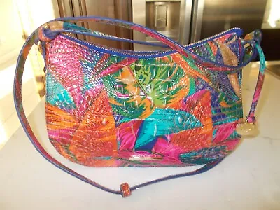 Nwt  Brahmin Shayna Multi Abstract Floral Green Aqua Blue Pink Leather Handbag • $189