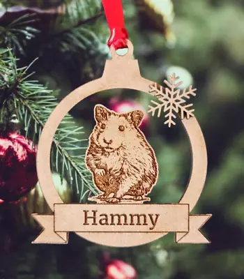 Personalised Wooden Pet (Hamster) Christmas Bauble/ Tree Decoration Great Gift • £4.45