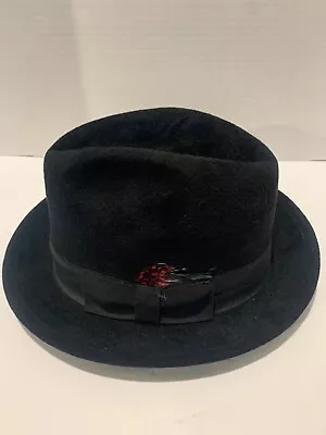 Vintage “Harvard  Custom Tailor Fedora 7 1/2 Black W/ Feather Velvet Hat • $75