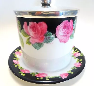 Vintage George Jones Crescent China Pink Roses Jam/Preserves Pot  • £8.99