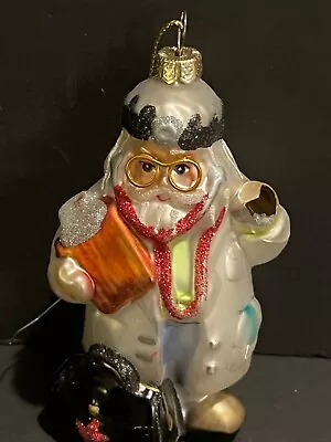 Nerdy Doctor Santa Glass Ornament 4.5” • $9