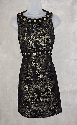 Miss Selfridge Ladies Dress Size 12 Black Gold Round Neck Sleeveless Sequins • $25.69