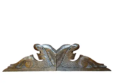 Pair Scroll Griffin Wood Carving Pediment - Antique French Architectural Salvage • $129