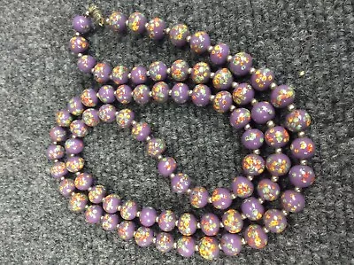 Vtg  Long Japanese Millefiori  Purple Art Glass  Necklace 36 Inches • £209.03