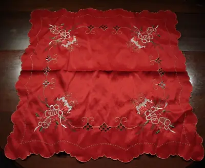 Vintage 60s 70s  Christmas Tree Skirt Candles Bells Holly Polyester Holiday • $15.99