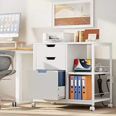 File Cabinet 3 Drawer Lateral Filing Cabinet With Storage Charging Port White • $102.26