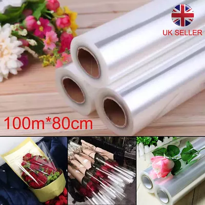 £11.59 • Buy New 100mX80cm Wide Plain Clear Florist Craft Cellophane Roll Film Wrap Hamper UK