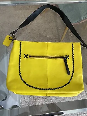 Rare Yellow Smiley Face Leather Stitch Leather Handbag Purse Bag See Photos • $24.99