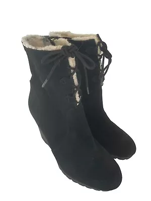 Michael Kors Rory Womens Black Suede Faux Sherpa Wedge Classic Booties Size 9.5 • $26