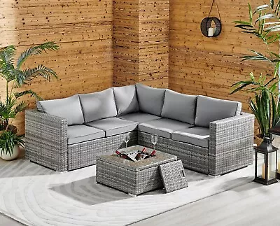 Outdoor Rattan Garden Furniture Corner Sofa Set With Cushions & Ice Bucket Table • £499.95