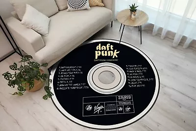 Round Rug For Music Room Daft Punk Home Work Handmade CD Rug Abstract Area Rug • $345