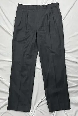 Lands' End Dress Pants Men's Sz. 34R Pleated 100% Wool Suspender Buttons Gray • $18.69