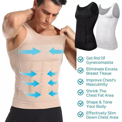 Men's Body Shaper Slimming Vest Abs Abdomen Compression Shirt Workout Tank Top • £13.99