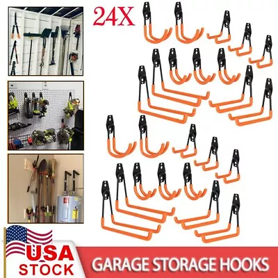 24PC Heavy Duty Metal Steel Wall Mount Garage Storage J Utility Hooks Hanger Kit • $49.99