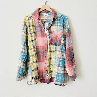 $98.38 • Buy Urban Outfitters BDG SMALL Oversized Blue Yellow Red Patchwork Flannel Shirt