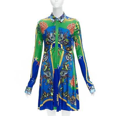 VERSACE 2021 Tresor De La Mer Green Blue Starfish Print Casual Dress IT44 L • $998