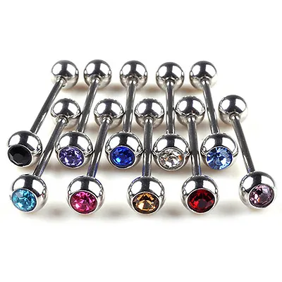 10x Mixed Logo Ball Tongue Bars Rings Barbell Piercing Stainless SteeY TM  ZT • £4.99