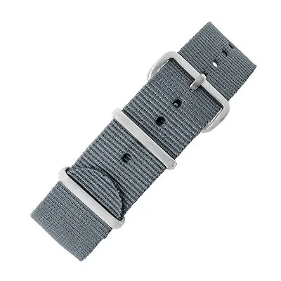 One-Piece Military-Style Nylon Watch Strap In GREY - Polished Buckle & Keepers • £10.95