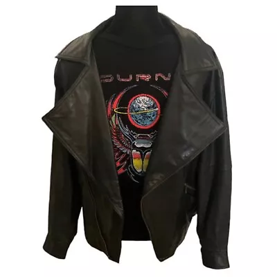 Winlet Leather Jacket Mens Black Medium Motorcycle Jacket Vintage 80s Retro • $89.95