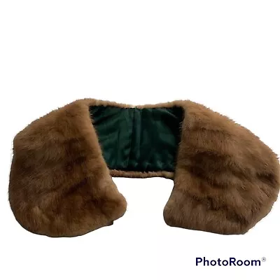 Vintage Mink Fur Collar Hook & Loop Closure Scalloped Bottom Satin Lining • $25