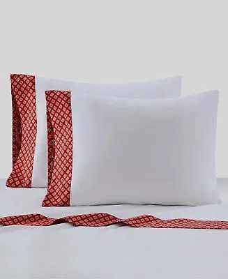 Echo Design Aberdeen 230TC Cotton White/Madder Red Sheet Set . Multi-Size • $34.50