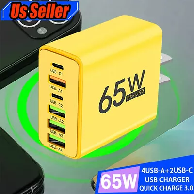 65W 4 USB + 2 Type C Fast Wall Charger PD QC3.0 Adapter Fast Charge Universal • $4.99