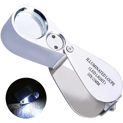 30X Jewelers Loupe Magnifier Pocket Magnifying Glass Coin Jewelry Loop Light Eye • $13.95