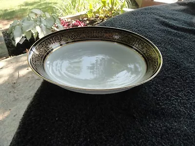 Mikasa Mount Holyoke Gold Scrolls Black Rim White Bone - China Oval Serving Bowl • $60