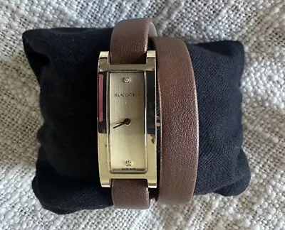 PANDORA Brown Leather Wrap WATCH  Oblong Swiss  Excellent Condition • $130