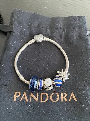 $110 • Buy Authentic Pandora Moments Snake Chain Bracelet With Charms