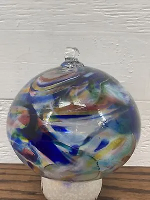 Hand Blown VTG Glass Art Textured 22”￼ Circumference Colorful Swirl Ornament￼ • $45