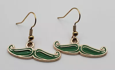 St Patricks Green Mustache Fishhook Earrings • $2.12