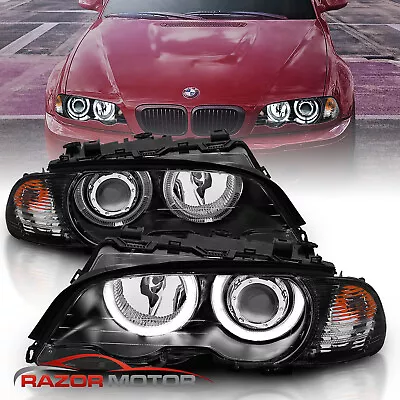 2000-2003 Dual Halo Black Projector Headlights Pair For BMW E46 3-Series Coupe • $277.70