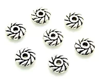 200 Antiqued Tibetan Silver 6mm Pinwheel Flat Heishi Disc Rondelle Spacer Beads • $10.99