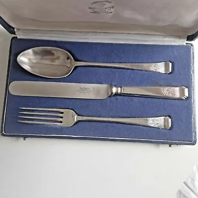 Mappin & Webb 3 Pieces Cutlery Set Sterling And Plated In Box TUDOR Pattern • $150