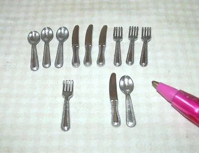 Miniature 12-Piece Set Metal Flatware Silverware High Detail: DOLLHOUSE 1:12 • $6.98