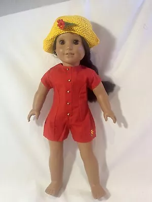 American Girl Doll 18  Pleasant Company 1996 Red Culotte Outfit Dress & Hat &Pin • $23