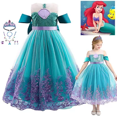 £8.99 • Buy Kids Girls Mermaid Princess Ariel Fancy Dress Up Cosplay Costume Birthday Outfit