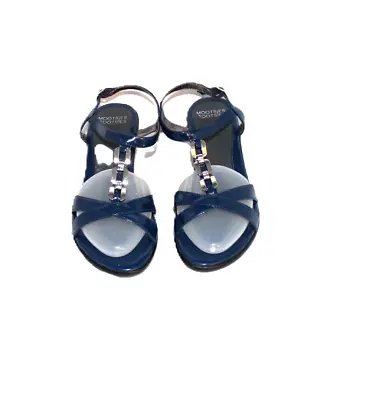 Mootsies Tootsies Blue Patent Sandals Ankle Strap Strap Low Wedge Size 9 • $14.99