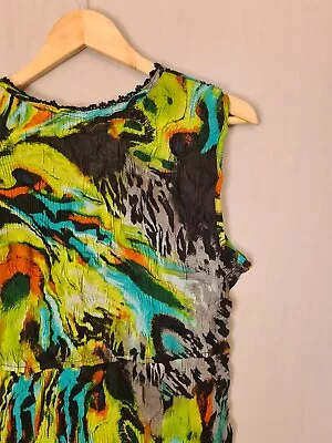 LIZ JORDAN Size M Womens Green Black Swirl Print Dress Maxi Crinkle Long Summer • $11