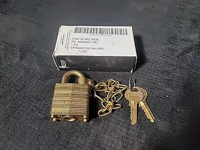 Master Lock Brass Padlock W/9  Chain & 2 Keys US Military Grade Issue USGI NOS • $14.99