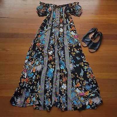 Nomad Vibes Black Floral Boho Maxi Dress Size M/L (12-14) • $45