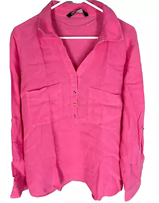 ZARA SHIRT SIZE XL Linen Pink Long Sleeve Boxey With 2 Pockets • $19.90