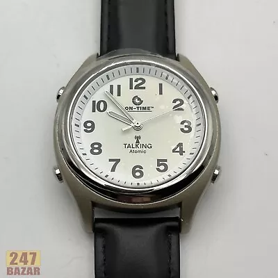 On-Time Talking Atomic Men's Watch Black Leather Band Works Great • $28